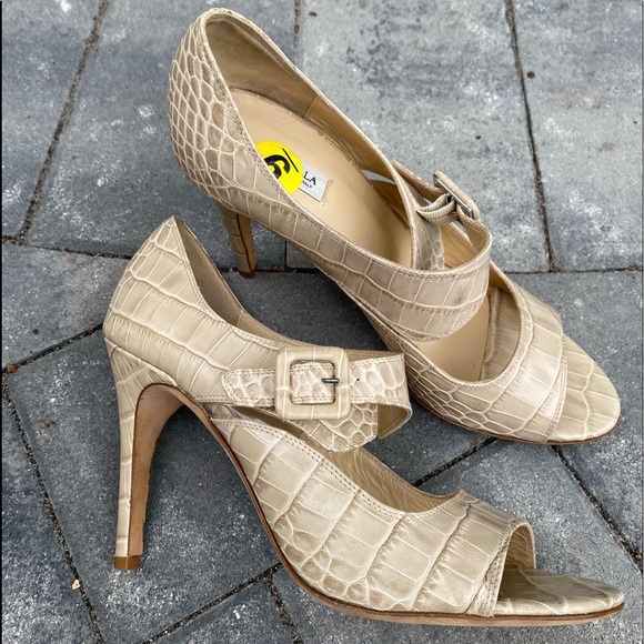 Furla Shoes - 🆕 Furla Crock Leather Nude Heels Mary Jane 9 Y2K Vintage